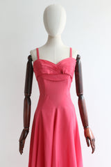 "Coral Pink Points" Vintage 1940's Coral Pink Pointed Seam Evening Dress UK 10 US 6