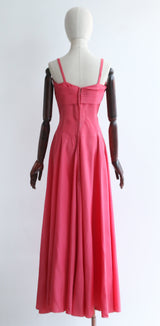 "Coral Pink Points" Vintage 1940's Coral Pink Pointed Seam Evening Dress UK 10 US 6