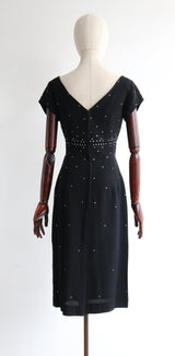 "Rhinestone Sky" Vintage 1950's Black Rhinestone Embellished Dress UK 10 US 6