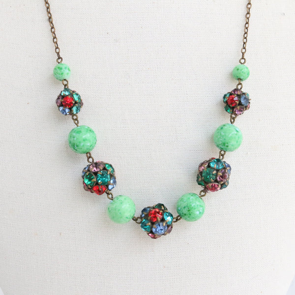 "Glass Beads & Rhinestones" Vintage 1930's Glass Bead & Multicoloured Rhinestone Necklace