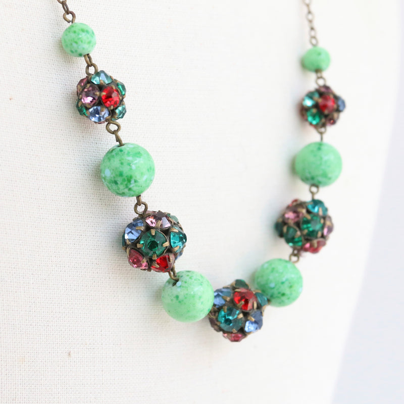 "Glass Beads & Rhinestones" Vintage 1930's Glass Bead & Multicoloured Rhinestone Necklace
