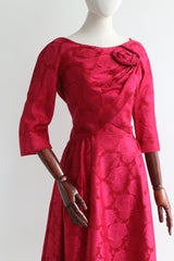 "Raspberry Satin Brocade" Vintage 1950's Raspberry Satin Brocade Dress UK 10 US 6