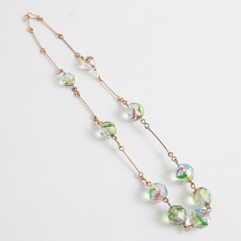 "Marbled Glass" Vintage 1940's Faceted Glass Bead Necklace