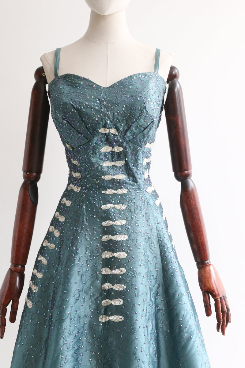 "Heiress Sequins" Vintage 1950's Iridescent Sequin Organza Dress UK 14 US 10