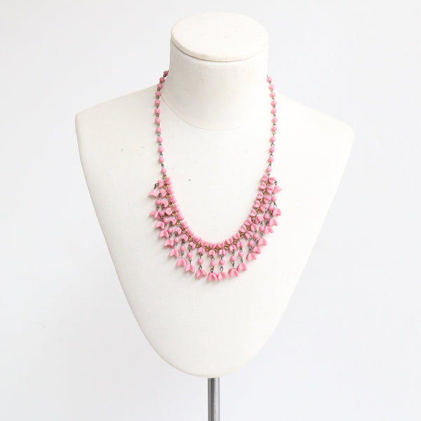 "Pink Tulips" Vintage 1940's Pink Glass Floral Necklace