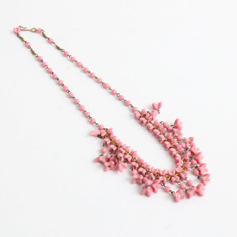 "Pink Tulips" Vintage 1940's Pink Glass Floral Necklace
