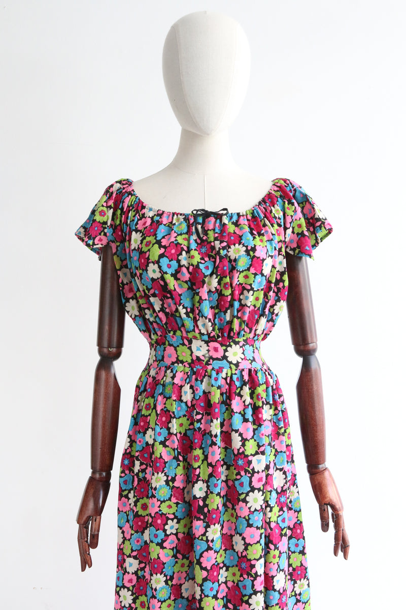 "Neon Daisies" Vintage 1930's Neon Daisy Print Dress UK 10 US 6