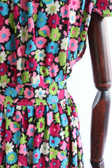 "Neon Daisies" Vintage 1930's Neon Daisy Print Dress UK 10 US 6