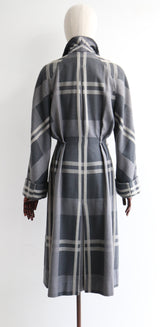 "Tailored Grey Plaid" Vintage 1940's Grey Wool Plaid Coat UK 10 US 6