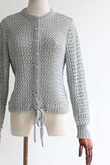 "Lurex Knitwear" Vintage 1960's Silver Lurex & Rhinestone Cardigan UK 10-12 US 6-8