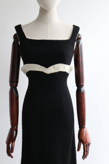"Midnight Knit & Satin" Vintage 1960's Black Knitted Evening Dress & Matching Jacket UK 10 US 6