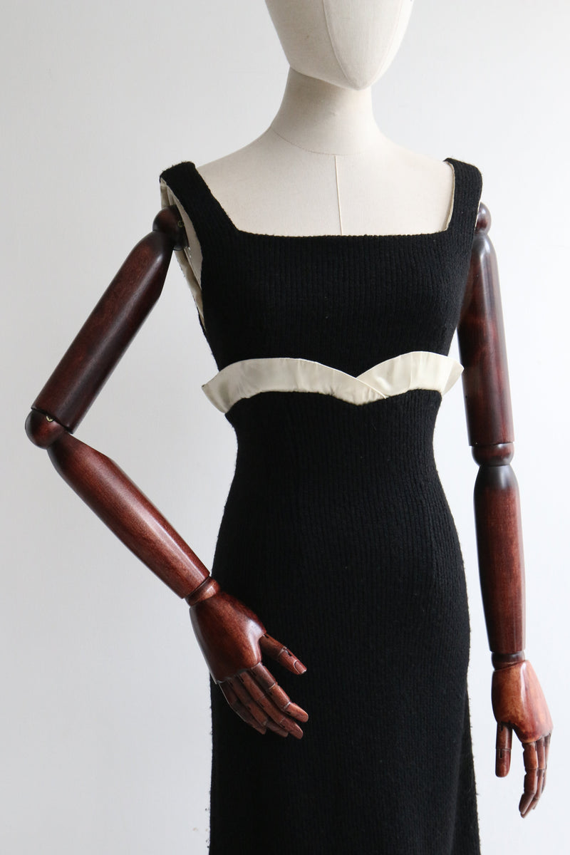 "Midnight Knit & Satin" Vintage 1960's Black Knitted Evening Dress & Matching Jacket UK 10 US 6