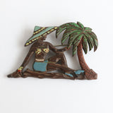 "Beneath The Palm Trees" Vintage 1940's Carved & Painted Wooden Brooch
