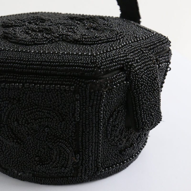 "Hexagonal Beadwork" 1940's Black Beaded Box Bag