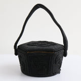 "Hexagonal Beadwork" 1940's Black Beaded Box Bag