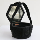 "Hexagonal Beadwork" 1940's Black Beaded Box Bag