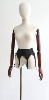 "French Lace" Vintage 1950's French Black Lace Suspender Belt UK 8 US 4
