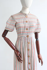 "Pinstriped Seersucker" Vintage 1930's Cotton Day Dress UK 10 US 6