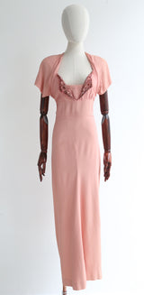 "Crepe Silk & Sequins" Vintage 1940's Pink Crepe Silk & Sequin Evening Dress UK 10-12 US 6-8