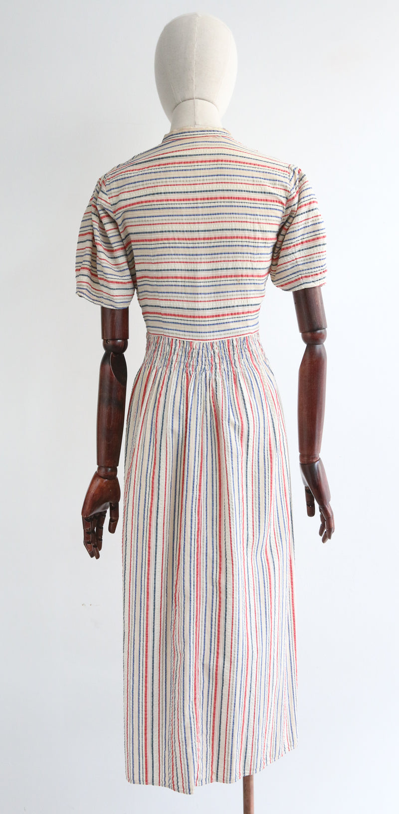 "Pinstriped Seersucker" Vintage 1930's Cotton Day Dress UK 10 US 6