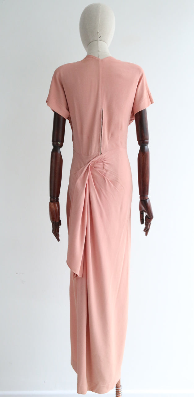 "Crepe Silk & Sequins" Vintage 1940's Pink Crepe Silk & Sequin Evening Dress UK 10-12 US 6-8
