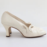 "Cream Leather Bows" Vintage 1920's Cream Cut Out Heels UK 5 EU 38 US 7