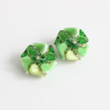 "Green Glass" Vintage 1950's Green Glass Clip on Earrings