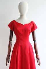 "Rouge Rouge" Vintage 1950's Red Satin Dress UK 10 US 6