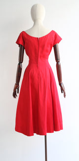 "Rouge Rouge" Vintage 1950's Red Satin Dress UK 10 US 6