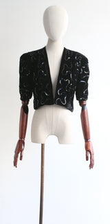 "Undulating Sequins" Vintage 1930's Black Velvet & Sequin Jacket UK 10 US 6