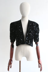 "Undulating Sequins" Vintage 1930's Black Velvet & Sequin Jacket UK 10 US 6