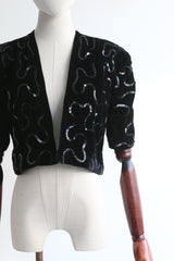 "Undulating Sequins" Vintage 1930's Black Velvet & Sequin Jacket UK 10 US 6