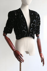 "Undulating Sequins" Vintage 1930's Black Velvet & Sequin Jacket UK 10 US 6