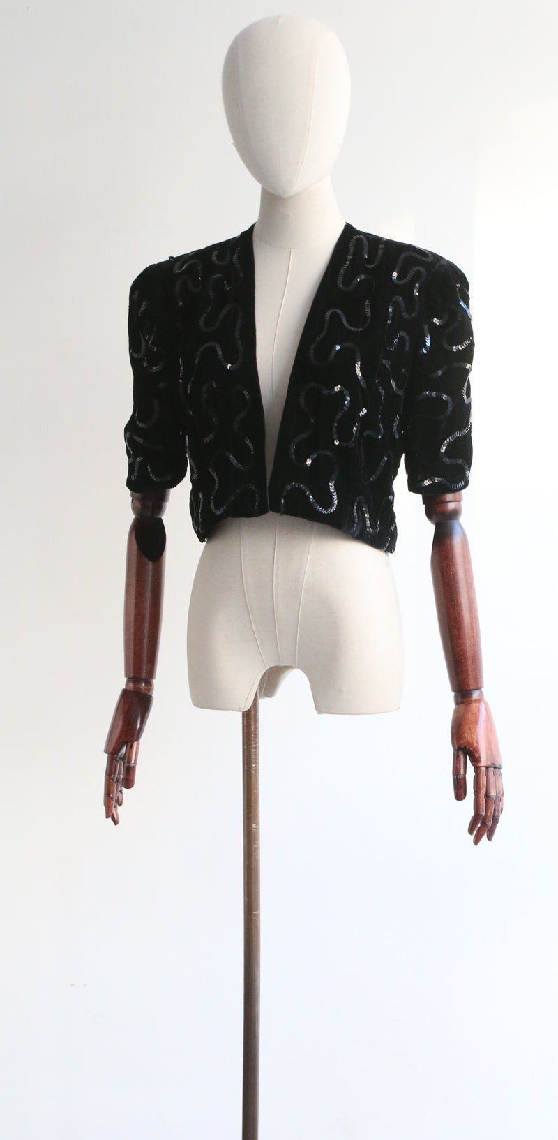 "Undulating Sequins" Vintage 1930's Black Velvet & Sequin Jacket UK 10 US 6