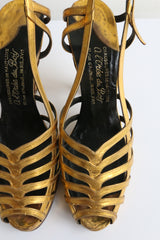 "Gold Wish Bone" Vintage 1930's Parisian Gold Leather Heels Print