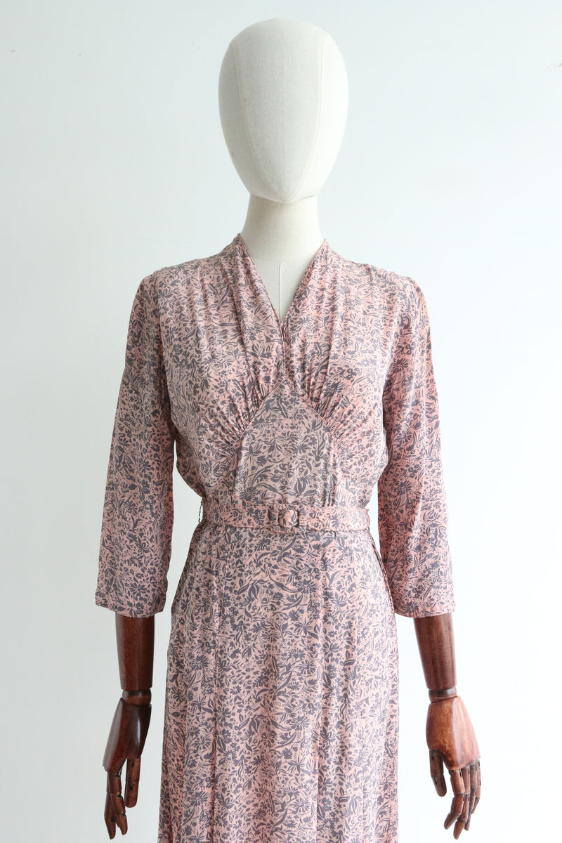"Le Jardin Rose" Vintage 1940's Silk Floral Dress UK 10-12 US 6-8