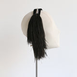 "Rhinestone & Plumage" Vintage 1960's Black Velvet & Plumage Headband