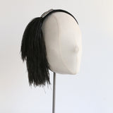 "Rhinestone & Plumage" Vintage 1960's Black Velvet & Plumage Headband