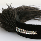 "Rhinestone & Plumage" Vintage 1960's Black Velvet & Plumage Headband