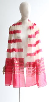 "Pink & Gold" Vintage 1950's Fine Silk Pink & Gold Striped Shawl