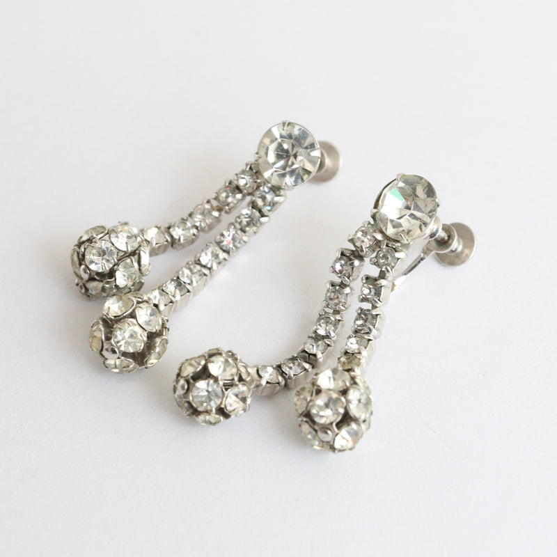 "Rhinestone Droplets" Vintage 1950's Rhinestone Droplet Screw-Back Earrings