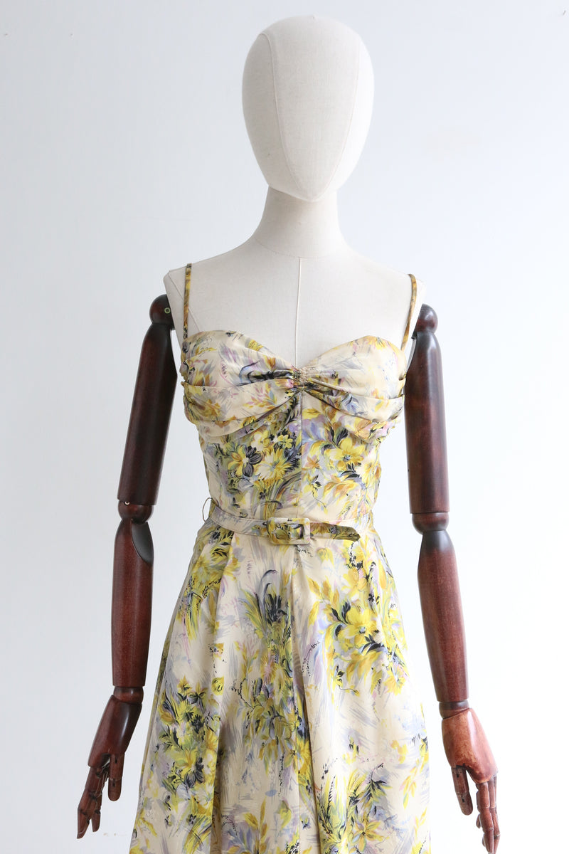 "Silk Floral Sweetheart" Vintage 1950's Silk Floral Dress & Matching Cardigan UK 6 US 2