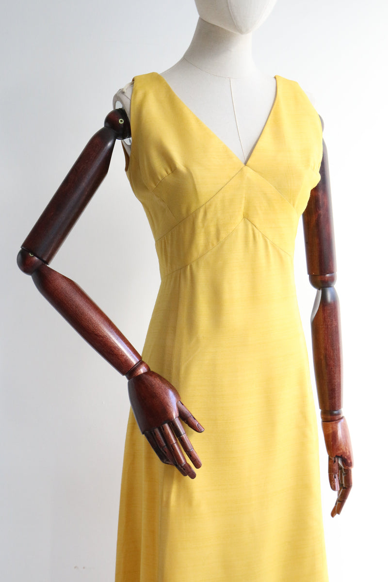 "Marigold & Rhinestones" Vintage 1960's Marigold Yellow Cocktail Dress & Matching Coat UK 10-12 US 6-8