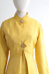 "Marigold & Rhinestones" Vintage 1960's Marigold Yellow Cocktail Dress & Matching Coat UK 10-12 US 6-8