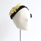 "Statement Yellow Daisies" Vintage 1950's Black Velvet & Daisy Bandeau Hat