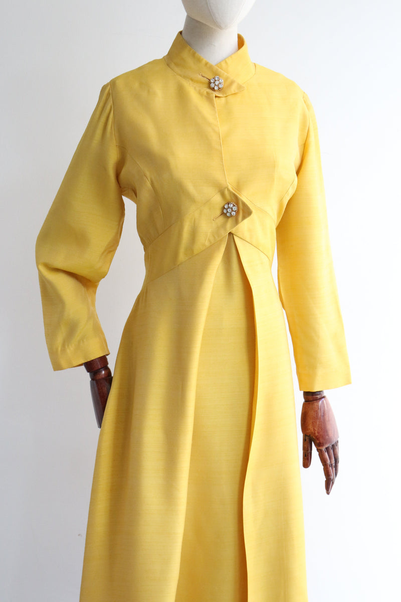 "Marigold & Rhinestones" Vintage 1960's Marigold Yellow Cocktail Dress & Matching Coat UK 10-12 US 6-8
