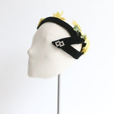 "Statement Yellow Daisies" Vintage 1950's Black Velvet & Daisy Bandeau Hat