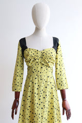 "Chartreuse Yellow Polkadots" Vintage 1950's Vibrant Yellow Horrockses Dress UK 12 US 8