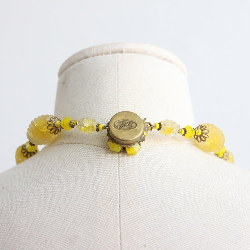 "Sicilian Yellow Miriam Haskell" Vintage 1950's Sicilian Yellow Glass Sugar Bead Necklace