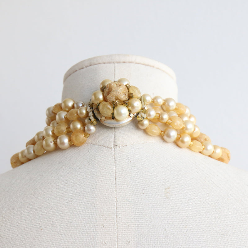 "Honeycomb Beads" Vintage 1950's Multi-Strand Necklace